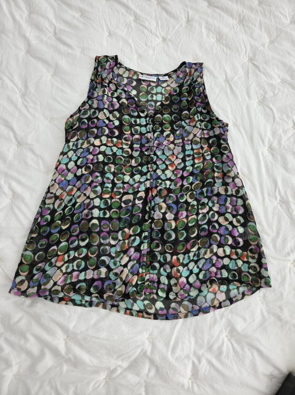Liz Claiborne Black Multicolor Polka Dot Sheer Tank Top